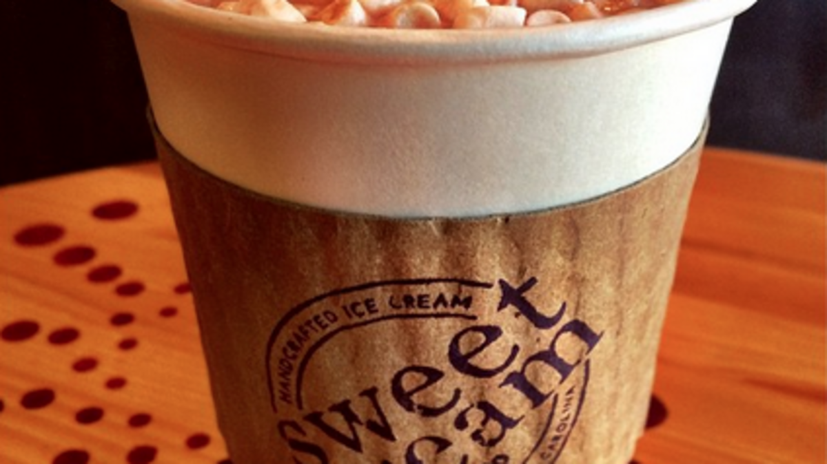 The three rich hot chocolates at Sweet Cream Co. are made with made with milk or almond milk and Sweet Cream's rich cocoa powder--the same used for their dark chocolate ice cream.
