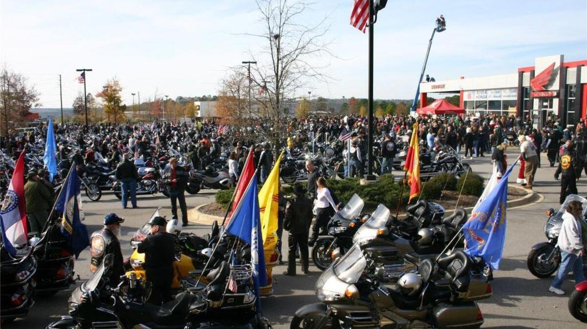 Motorcyclists gather in the parking lot of Carolina Honda ahead of the annual Vets Christmas Ride. This year’s event will take place Dec. 9.