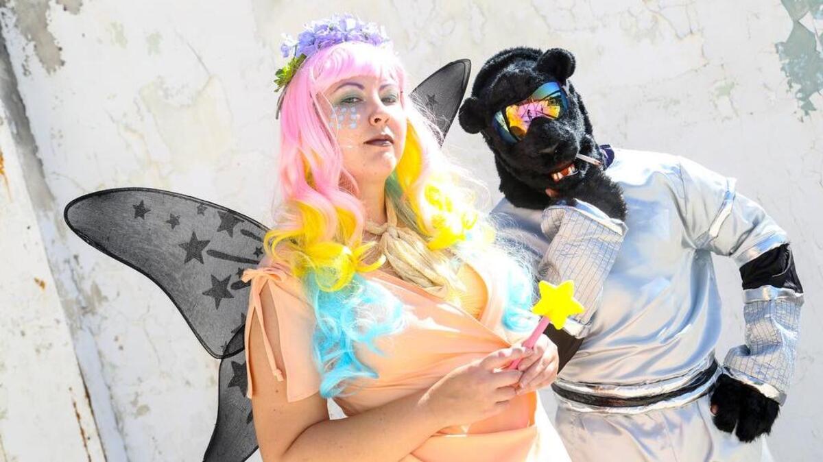 Daniel Aledokun as space panther and Ivory Woods as a fairy.