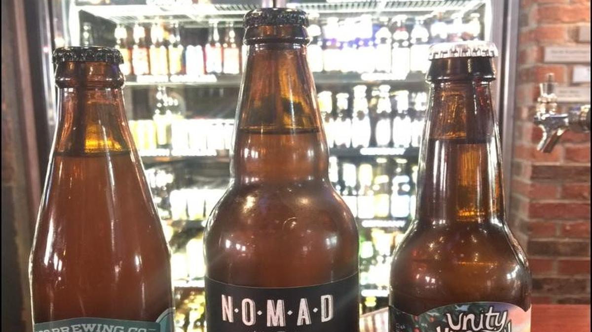 select sour beers (l to r): D9’s Defying Gravity - Cape Canaveral, Nomad Brewing Company’s Freshie Salt & Pepper Gose and Unity Vibration’s Bourbon Peach American Wild Ale