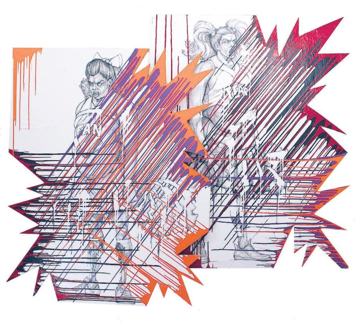 “Fanfear” is made of wood, Xerox transfers and latex paint.