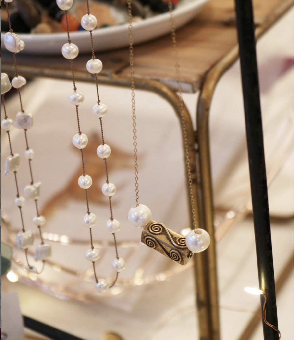Pearl floaters & Thai gold fill necklaces by local artisan Jennifer Lowe at Pelliclaude.