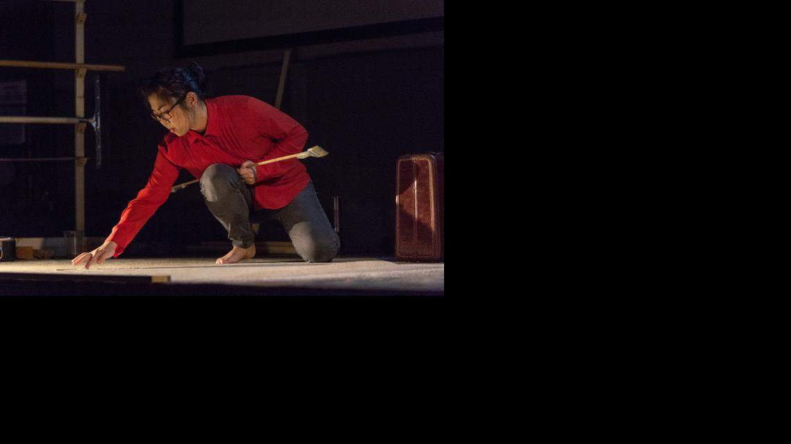 
Kimi Maeda’s piece “Bend,” which debuted at the Tapp’s Art Center, is a multimedia performance about her father in which she does live sand drawing combined with archival footage from the World War II Japanese American internment camps.
