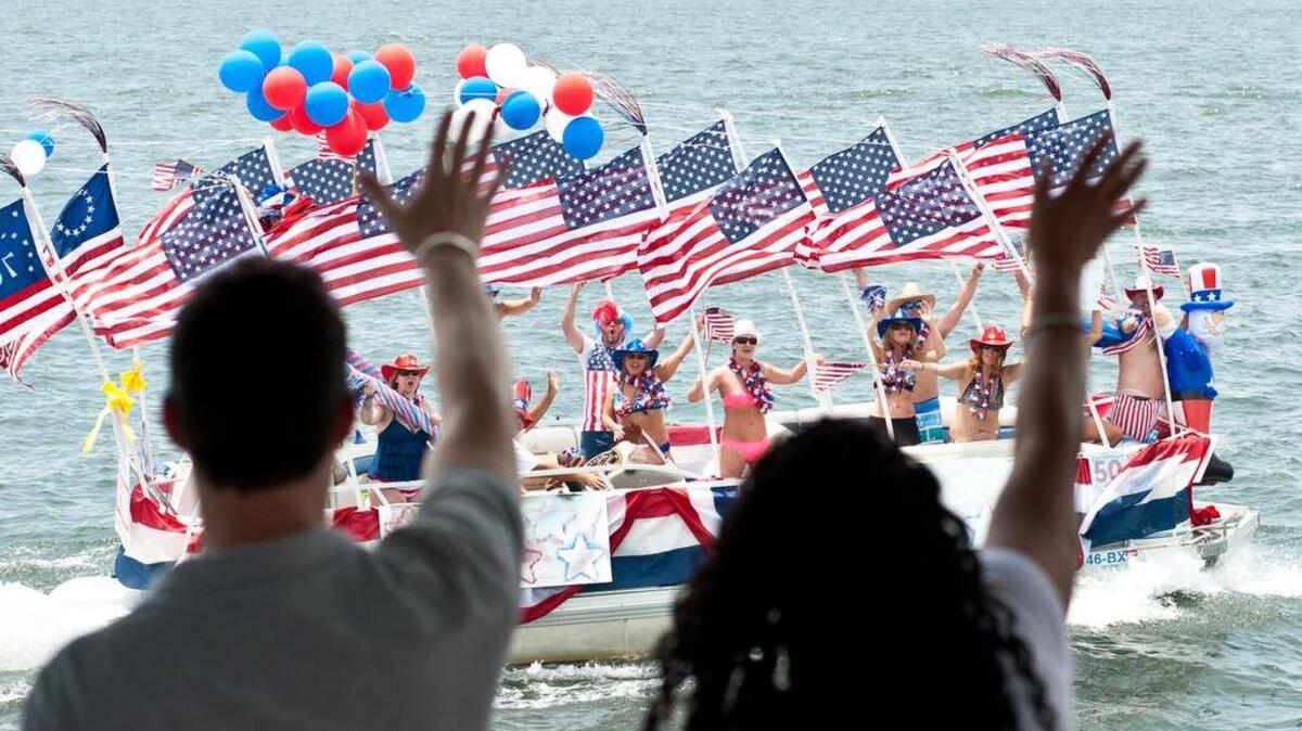 Watching a past boat parade on Lake Murray.