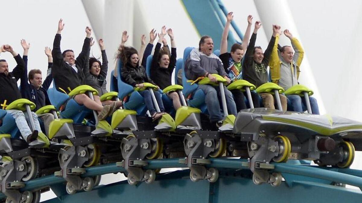 Roller coaster riders enjoy Carowinds' Fury 325.