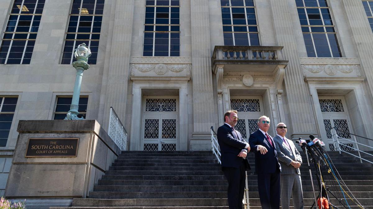 Senator Dick Harpootlian speaks to media after filing an appeal in Alex Murdaugh’s murder trial in front of the South Carolina Court of Appeals on Tuesday, September 5, 2023. Harpootlian and his team allege that Colleton County Clerk of Court Becky Hill unlawfully tampered with the trial’s jury.