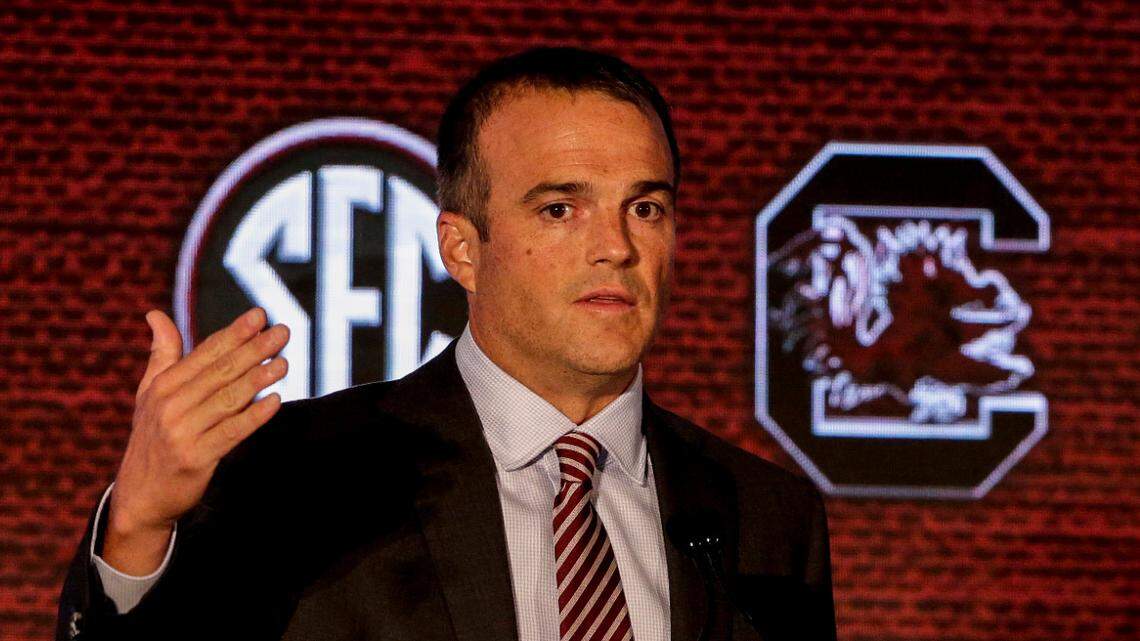South Carolina head coach Shane Beamer will speak with reporters at SEC Media Days on Tuesday in Atlanta.