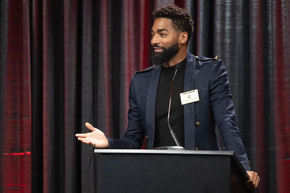 University of South Carolina’s Jason Richardson, a former Gamecocks track and field star, is inducted into the university’s hall of fame at Williams-Brice Arena on Friday, November 1, 2024.