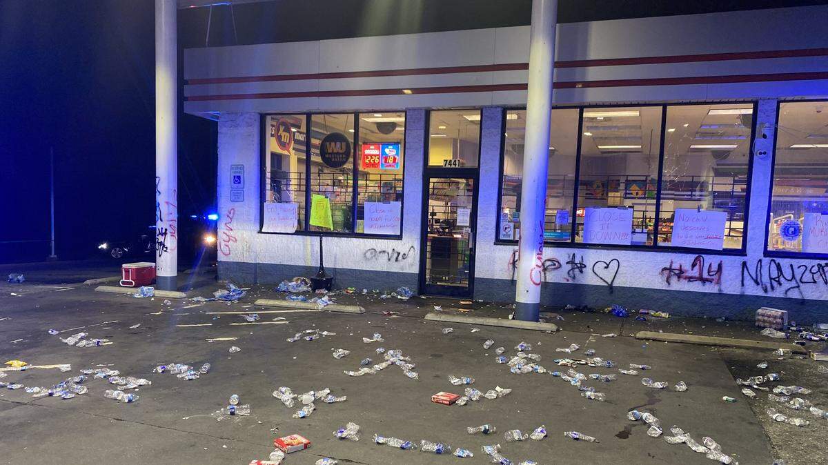 A convenience store owned by a man charged with murder was vandalized, the Richland County Sheriff’s Department said.