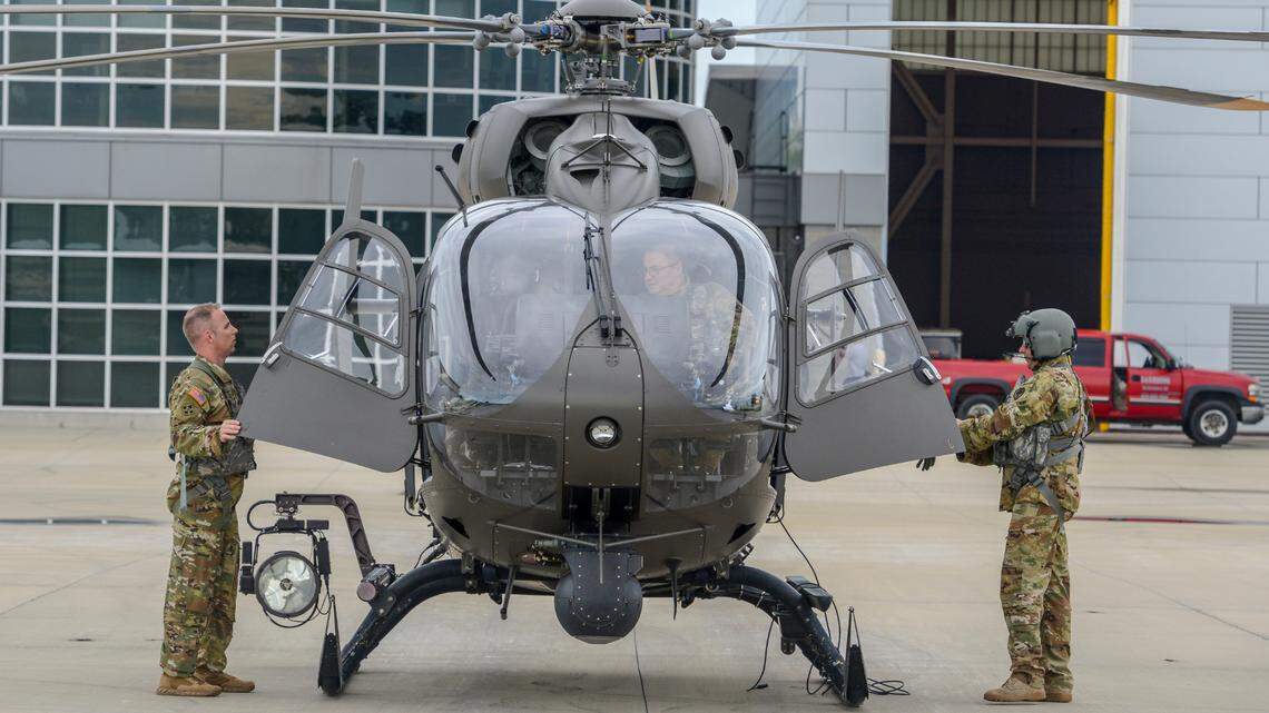 U.S. Soldiers assigned to the 2-151st Security and Support Aviation Battalion, South Carolina Army National Guard depart the S.C. Technology and Aviation Center, Greenville, S.C. in a UH-72A Lakota helicopter May, 21, 2018, to provide support to the U.S. Border Patrol in Texas.