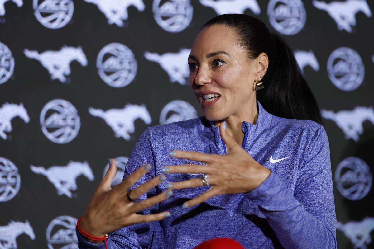 SMU head coach Adia Barnes at the 2025 ACC Women’s Basketball Tipoff in Charlotte, N.C., Monday, Oct. 6, 2025.