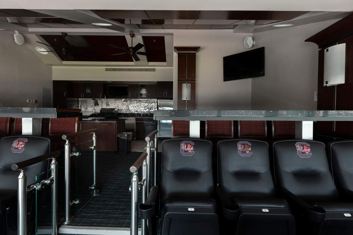One of 18 suites at Williams-Brice Stadium. The waiting list for a suite is more than 120 people long. One has not come available since 2016.