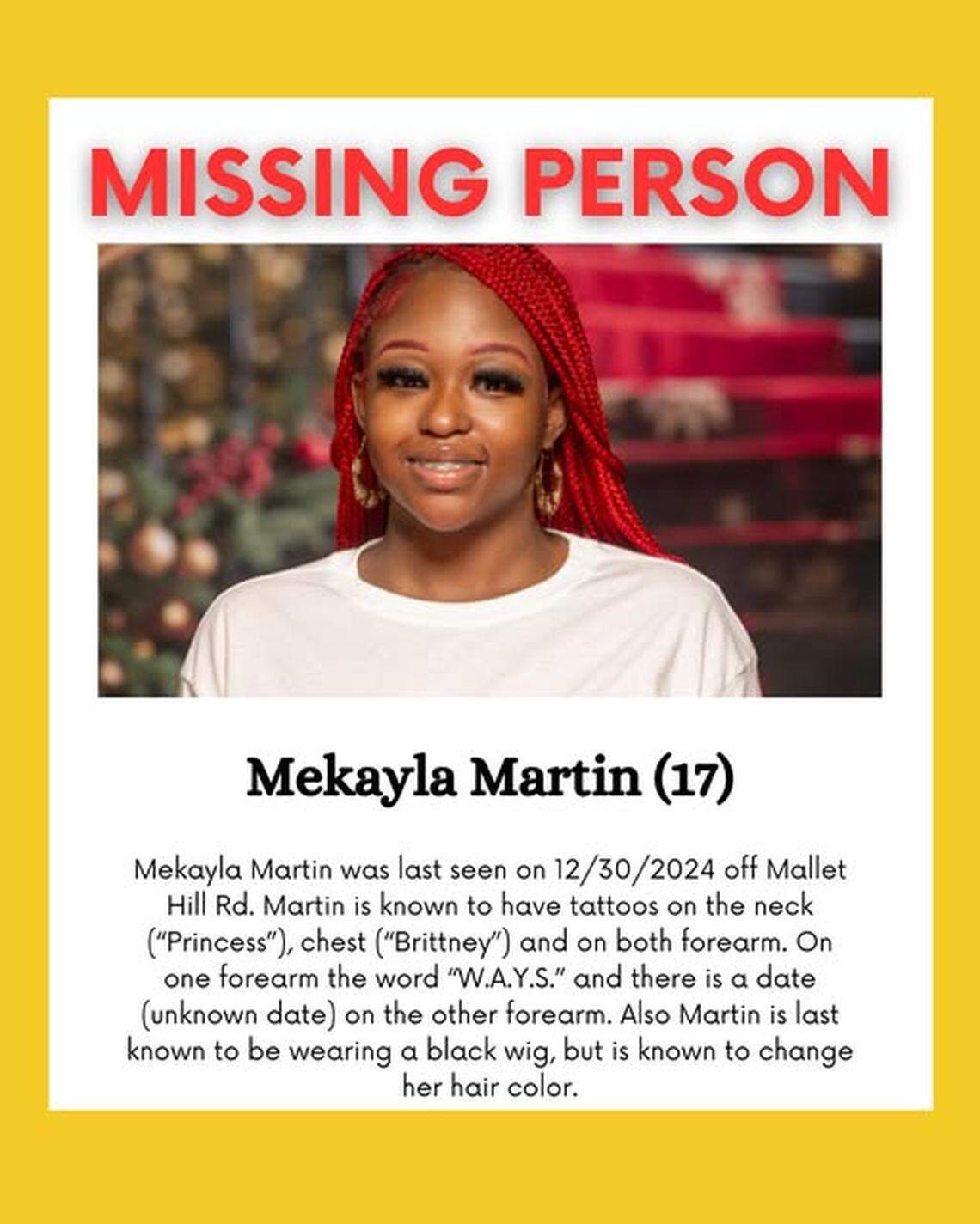 Mekayla Martin was reported missing by the Richland County Sheriff’s Department.