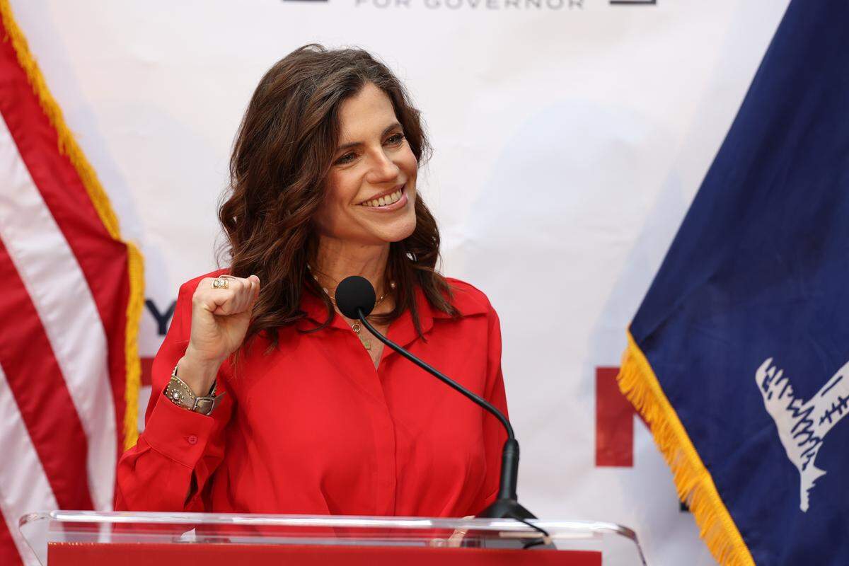 Nancy Mace shows off her Citadel ring after announcing that she will run for South Carolina governor during a press conference at the Citadel in Charleston on Monday Aug. 4, 2025.