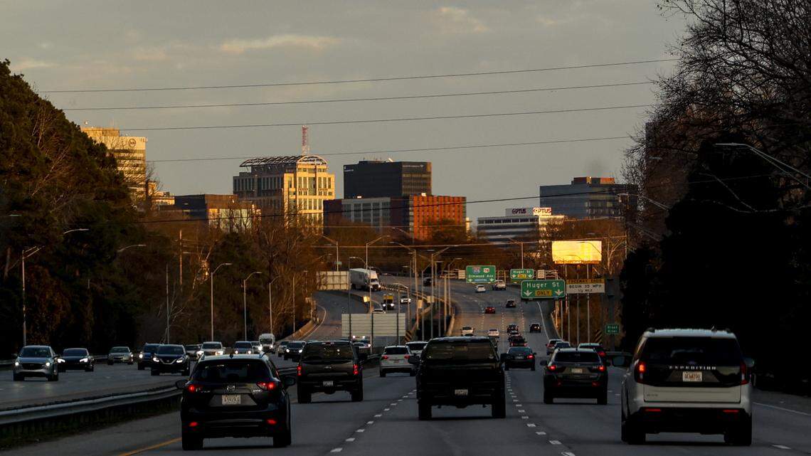 The Columbia skyline shows as traffic heads into Columbia on Interstate-26 on Friday, Feb. 6, 2026.