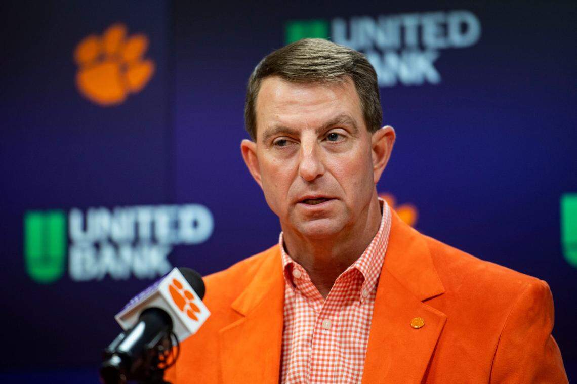 Clemson football Coach Dabo Swinney talks about Early National Letter of Intent Signing Day in the Smart Family Media Center December 20, 2023.