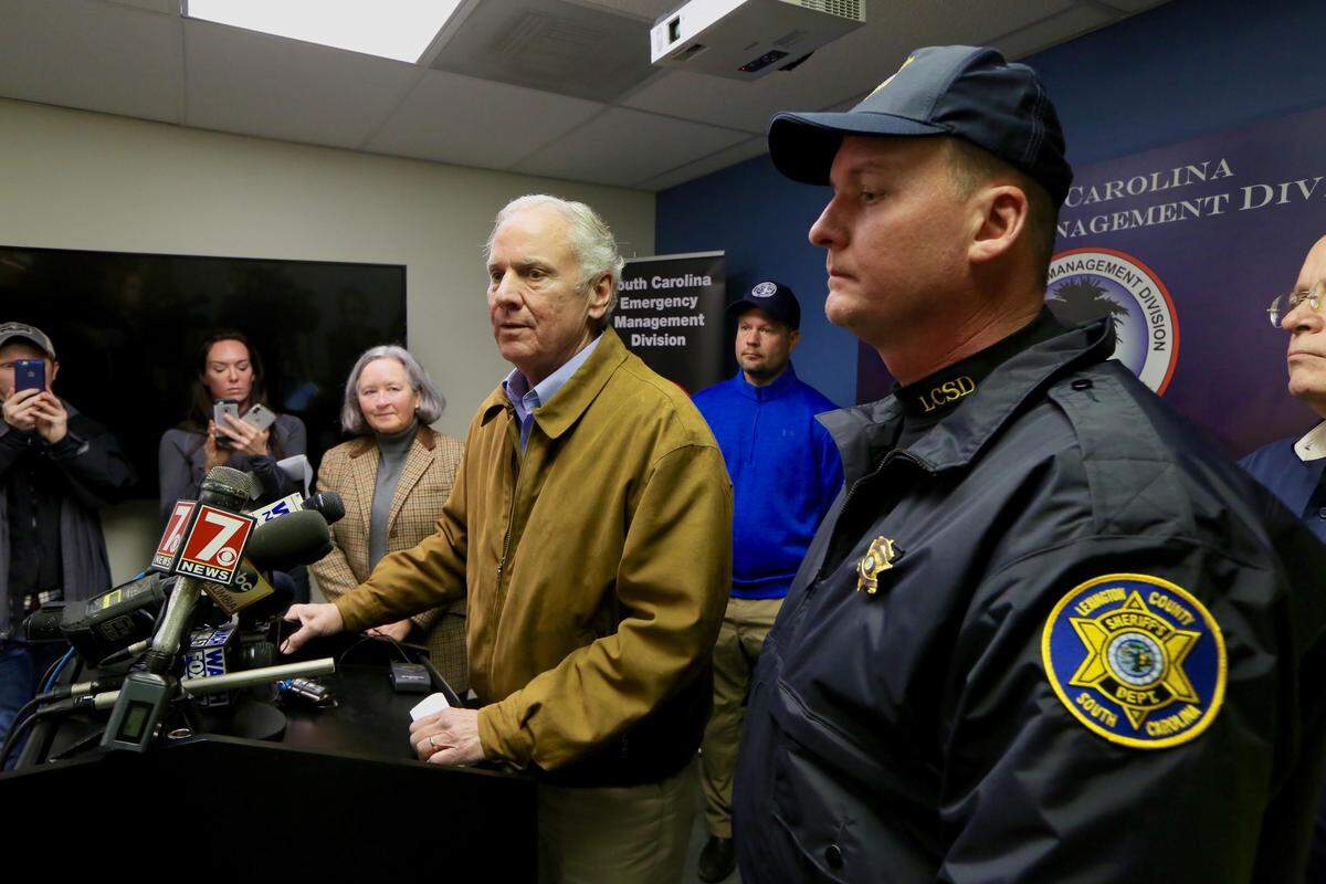 South Carolina governor Henry McMaster speaks to the media after touring the scene of an Amtrak train accident in Cayce, South Carolina, Sunday, Feb. 4, 2018. At least two were killed and dozens injured. (Tim Dominick/The State)