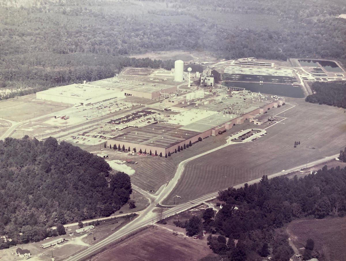 A photo of the Galey and Lord textile plant, likely taken in the 1960s.  Darlington County Historical Commission.