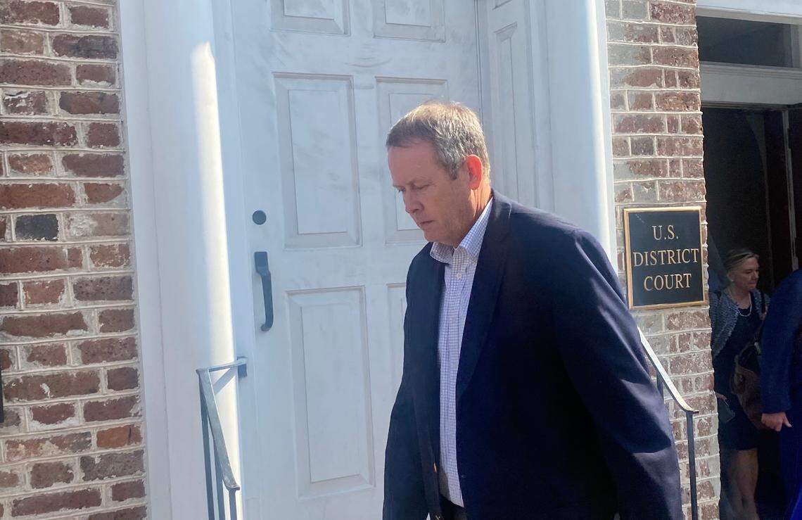 Ex-banker Russell Laffitte leaves the U.S. District Court in Charleston, South Carolina on Aug. 1, 2023 after being sentenced to seven years in federal prison.