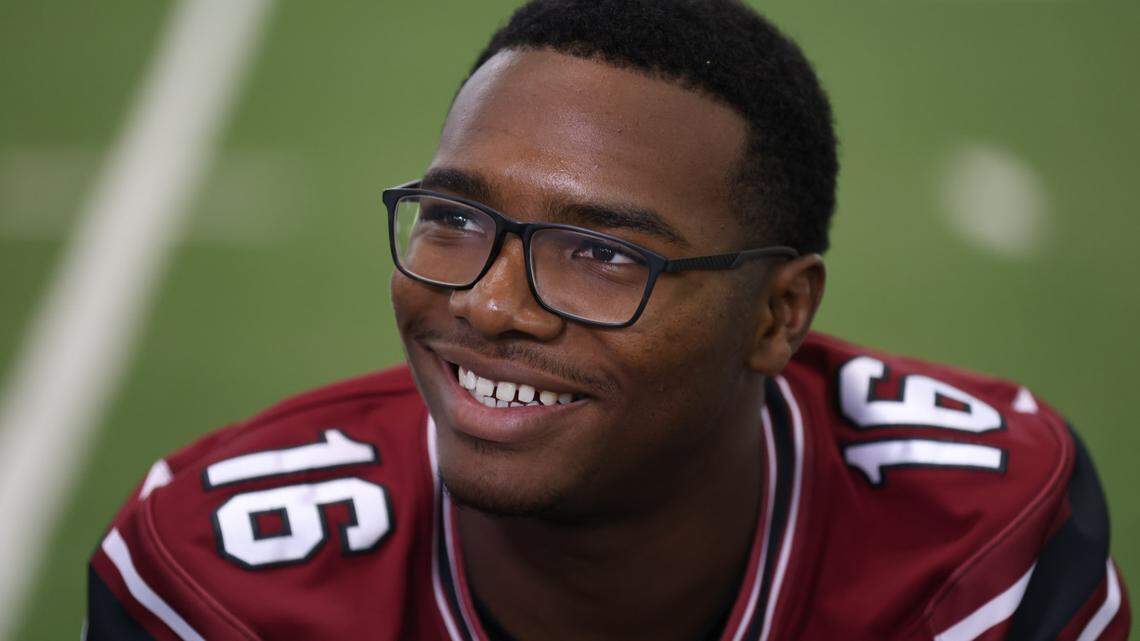 South Carolina quarterback LaNorris Sellers (16) is seen during media day in Columbia on Thursday, August 1, 2024.