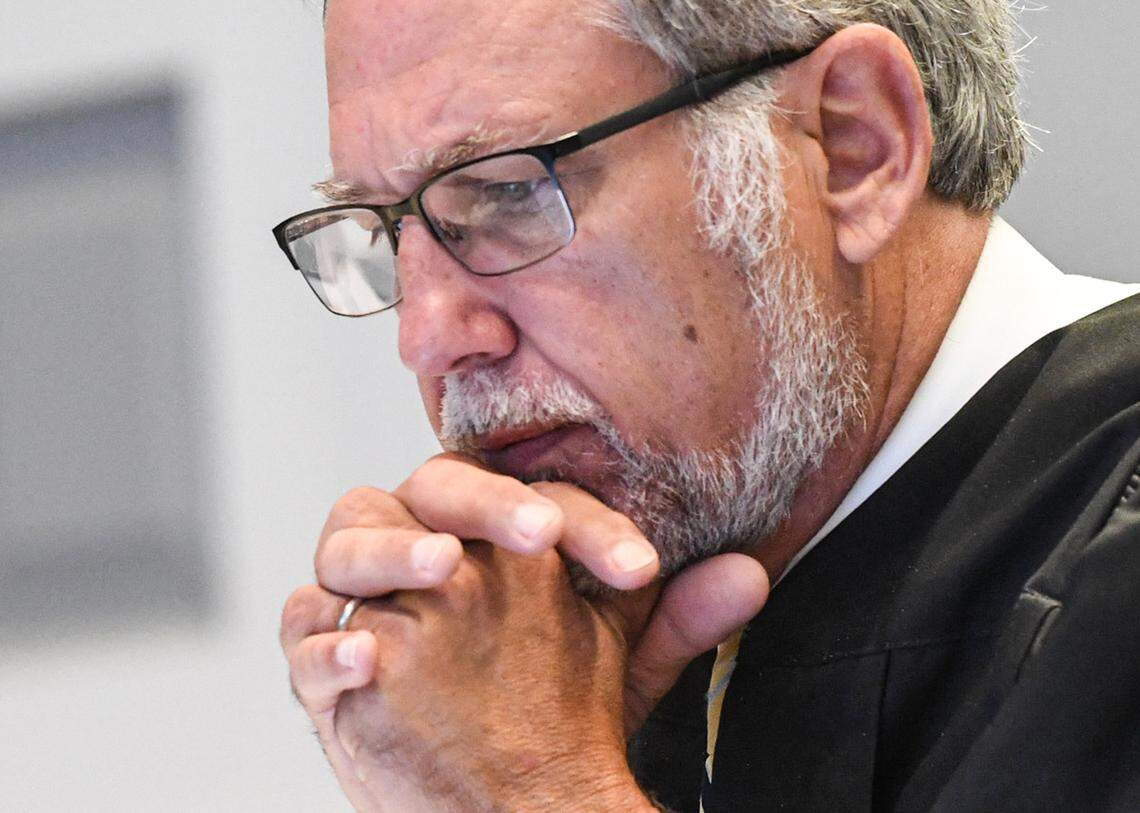 Judge Perry H. Gravely rules on the university’s motion for summary judgment and the conference’s motion to dismiss, at the Pickens County Courthouse in Pickens, S.C. Friday, July 12, 2024.