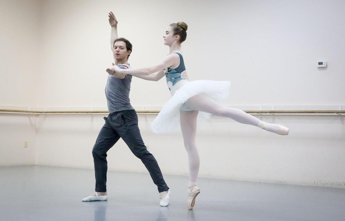 Professional ballet dancer Joseph Phillips works with Lindsey Christian while rehearsing for the Columbia Ballet School’s performance of The Nutcracker. Phillips plays the Sugar Plum Cavalier and Christian is the Sugar Plum Fairy. 11/8/19