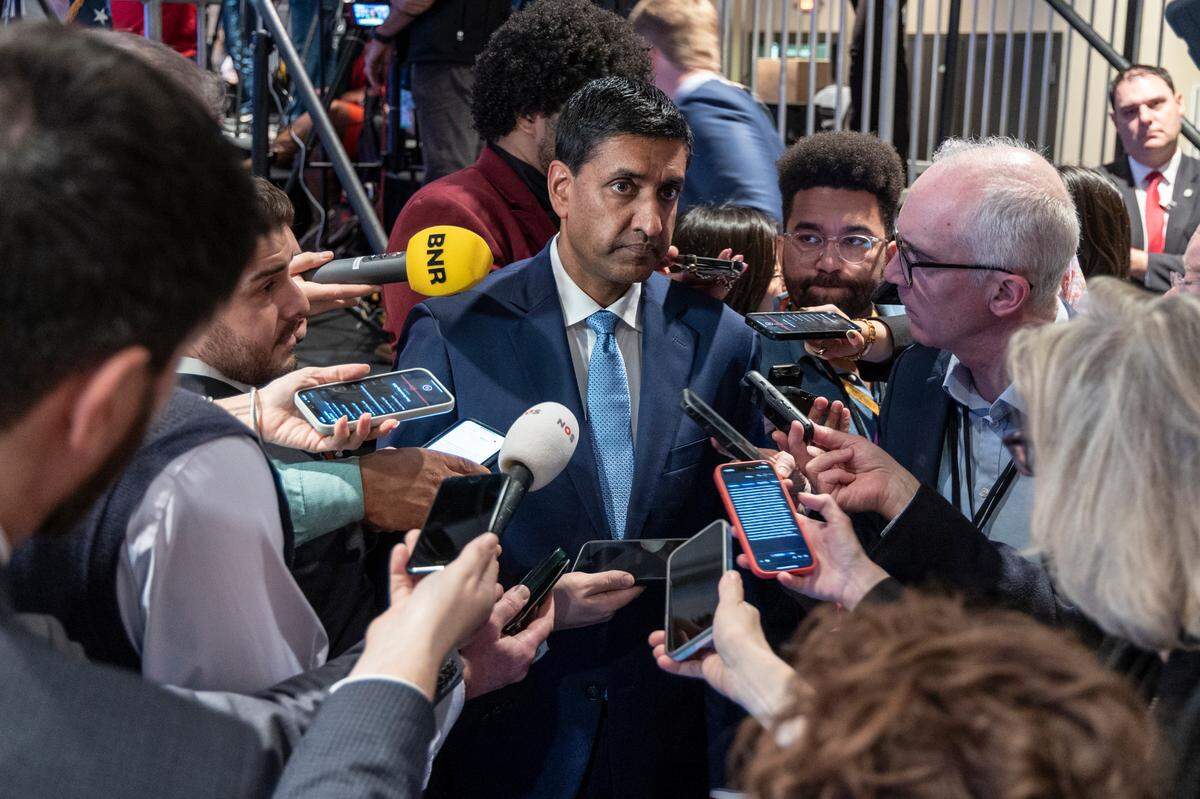 U.S. Rep. Ro Khanna, D-CA speaks to members of the media, during an appearance at the South Carolina Democratic Party’s First-in-the-Nation Celebration Dinner on Saturday, Jan. 27, 2024.