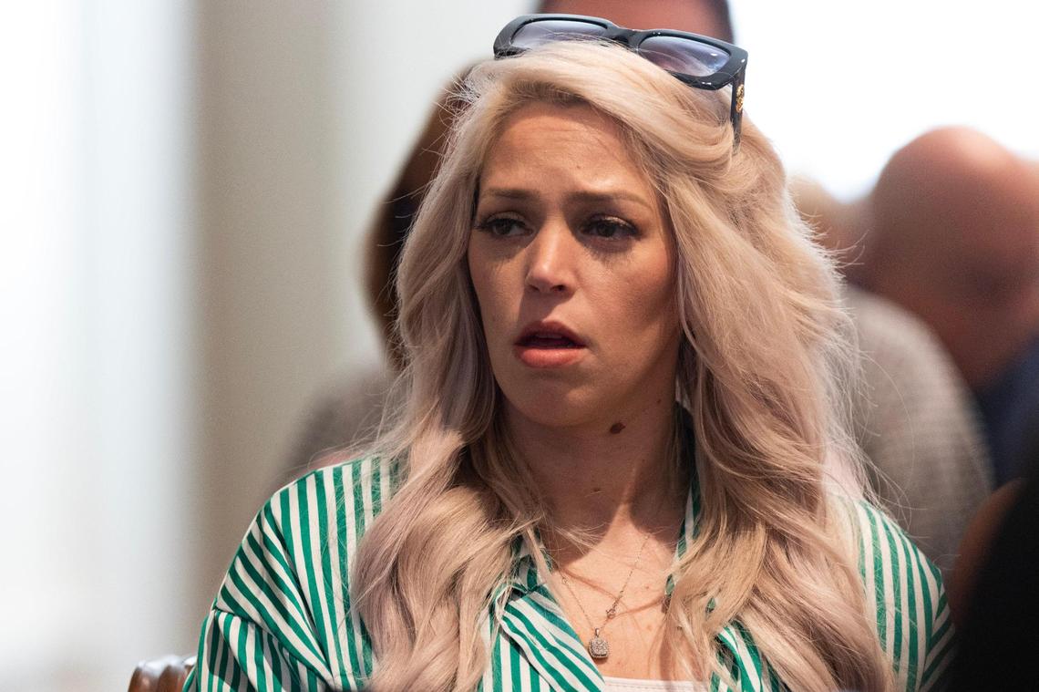 A member of the audience watches a video interview, mouth agape, during Alex Murdaugh’s trial for murder at the Colleton County Courthouse on Wednesday, February 15, 2023. Joshua Boucher/The State/Pool