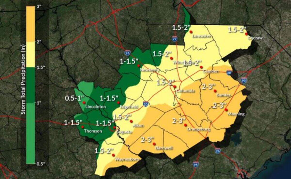 Scattered showers caused by Tropical Storm Elsa could start hours before the heaviest rainfall is recorded in Columbia.