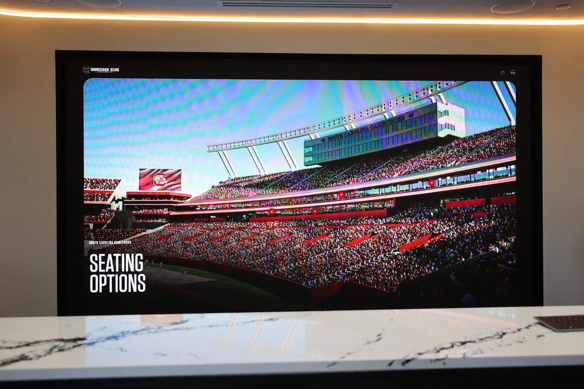 A large interactive video screen is used at the new preview center for luxury seating planned at Williams-Brice Stadium. The University of South Carolina has designed a preview center in the Bignon Gameday Center, adjacent to the stadium.