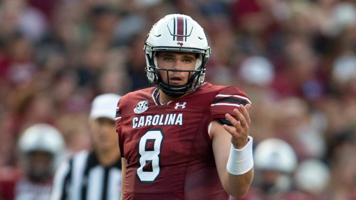 South Carolina quarterback Zeb Noland(8) looks to sideline during the first half of NCAA college football game against Eastern Illinois on Saturday, Sept. 4, 2021 at Williams-Brice Stadium in Columbia, S.C.(AP Photo/Hakim Wright Sr)