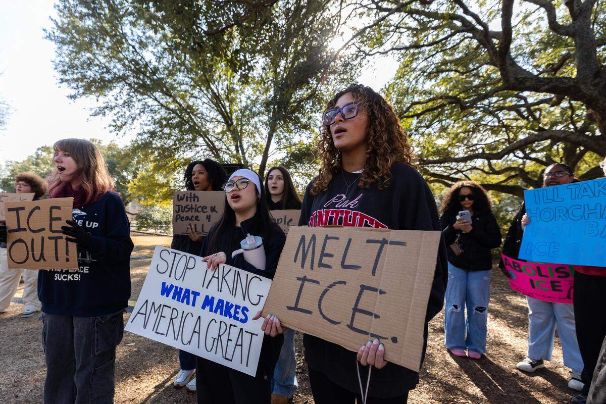 University of South Carolina students lead a protest against ICE and their actions in Minneapolis, Minnesota on Friday, January 30, 2026.