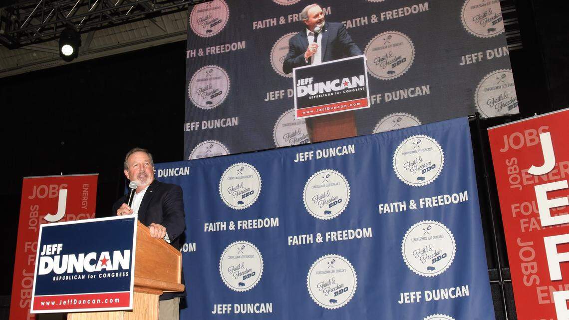 Congressman U.S. Rep. Jeff Duncan, R-Laurens, speaks at his 11th annual Faith and Freedom BBQ in Anderson in 2022. The event has grown to 2,000 attendees coming to the Anderson Sports and Entertainment Center.