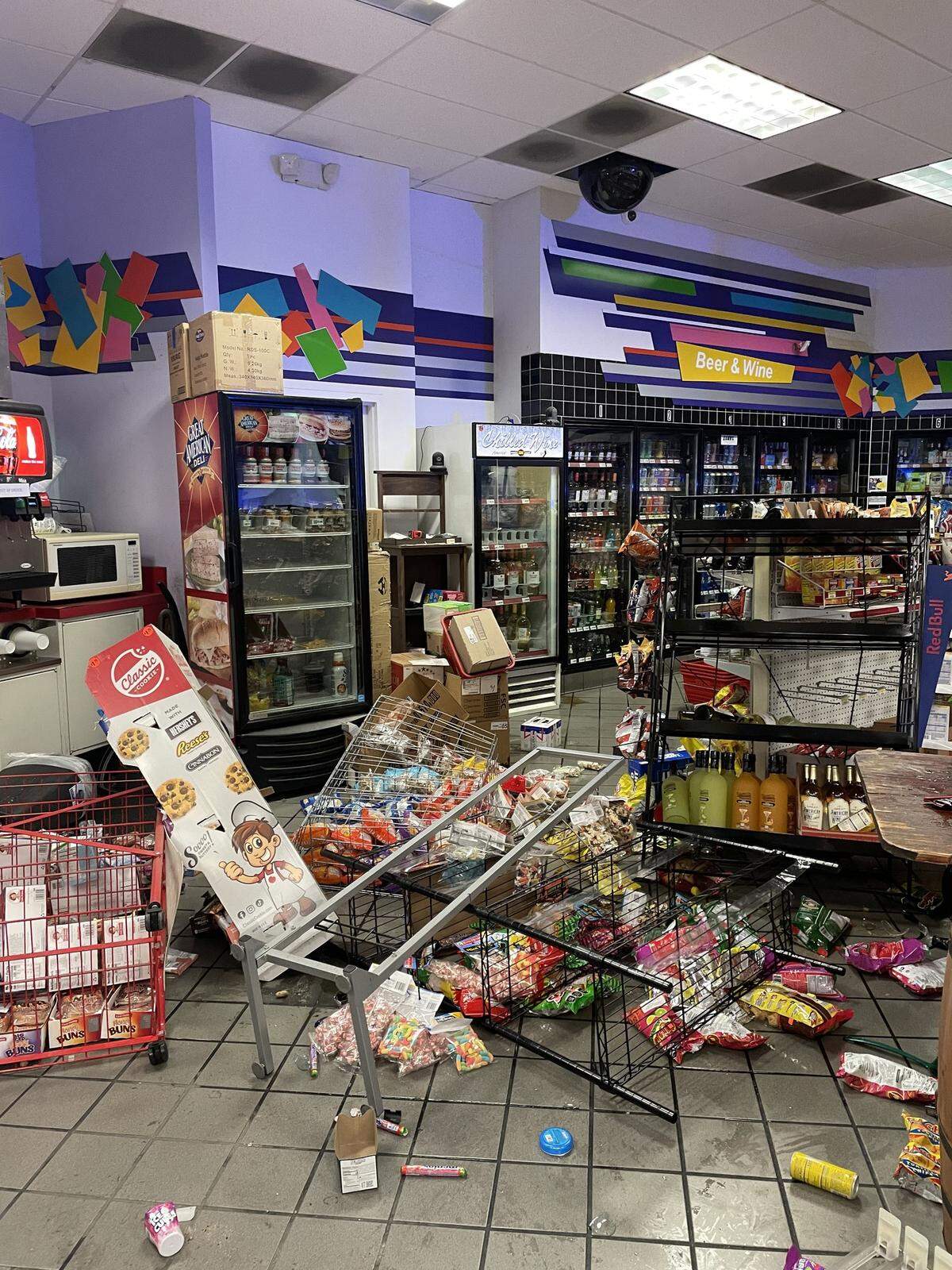 A convenience store owned by a man charged with murder was vandalized, the Richland County Sheriff’s Department said.