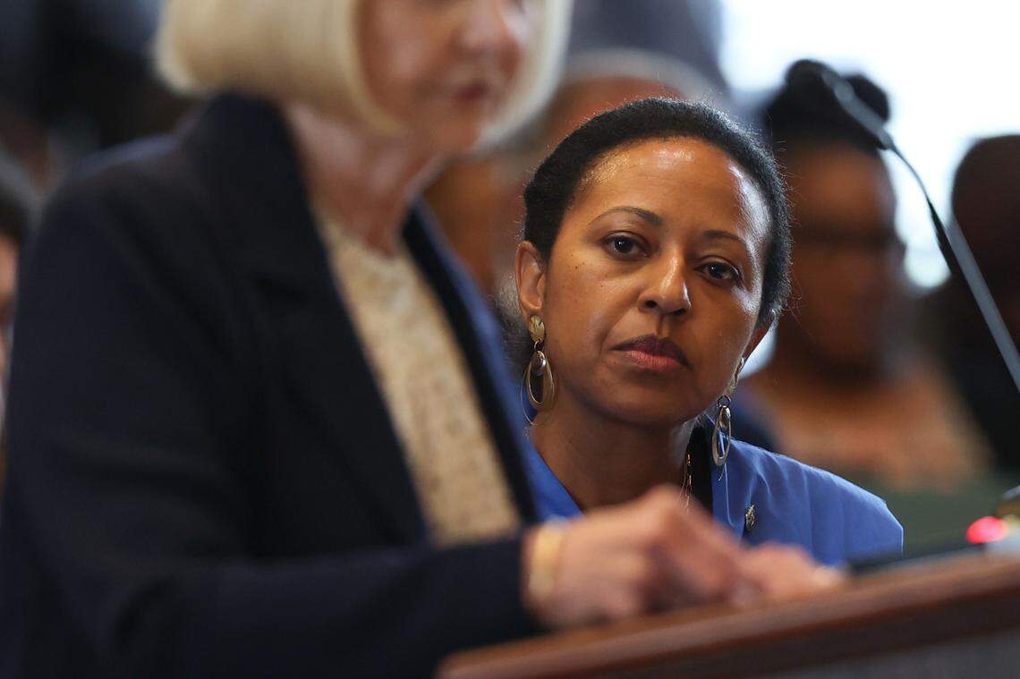 City manager Teresa Wilson listens during a meeting of the Columbia City Council on Tuesday, June 17, 2025.