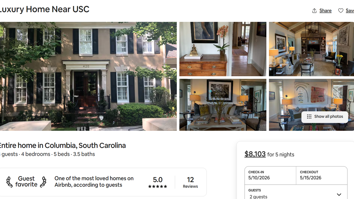 This screenshot shows an Airbnb rental in the Columbia area.