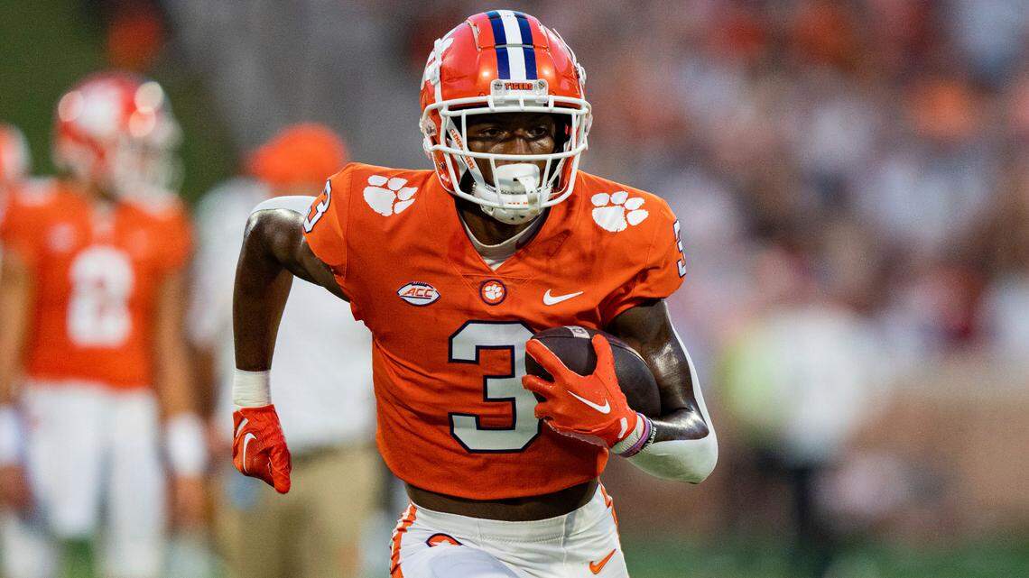 Clemson wide receiver Dacari Collins (3) is shown in warmups Saturday before the Louisiana Tech game.