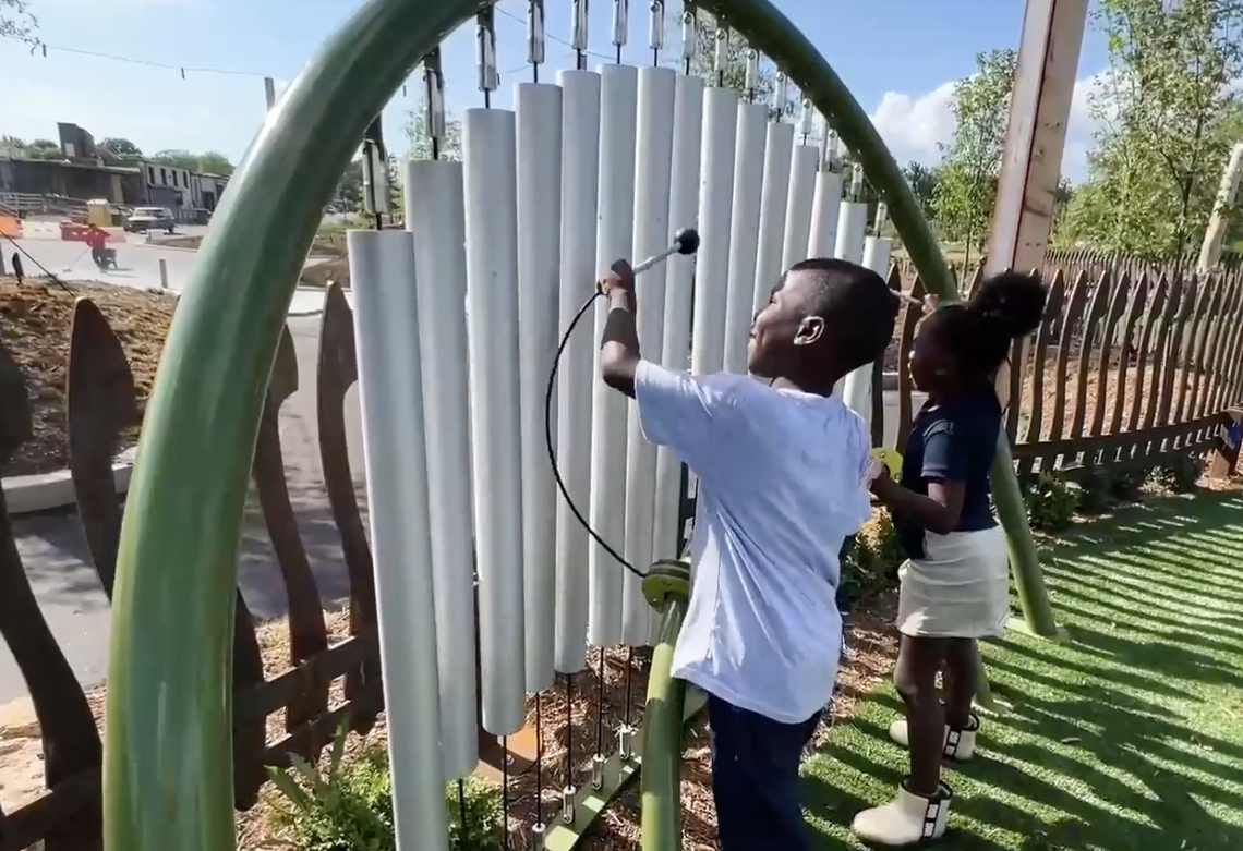 A music garden is included in one of the three playgrounds at Greenville’s new Unity Park.