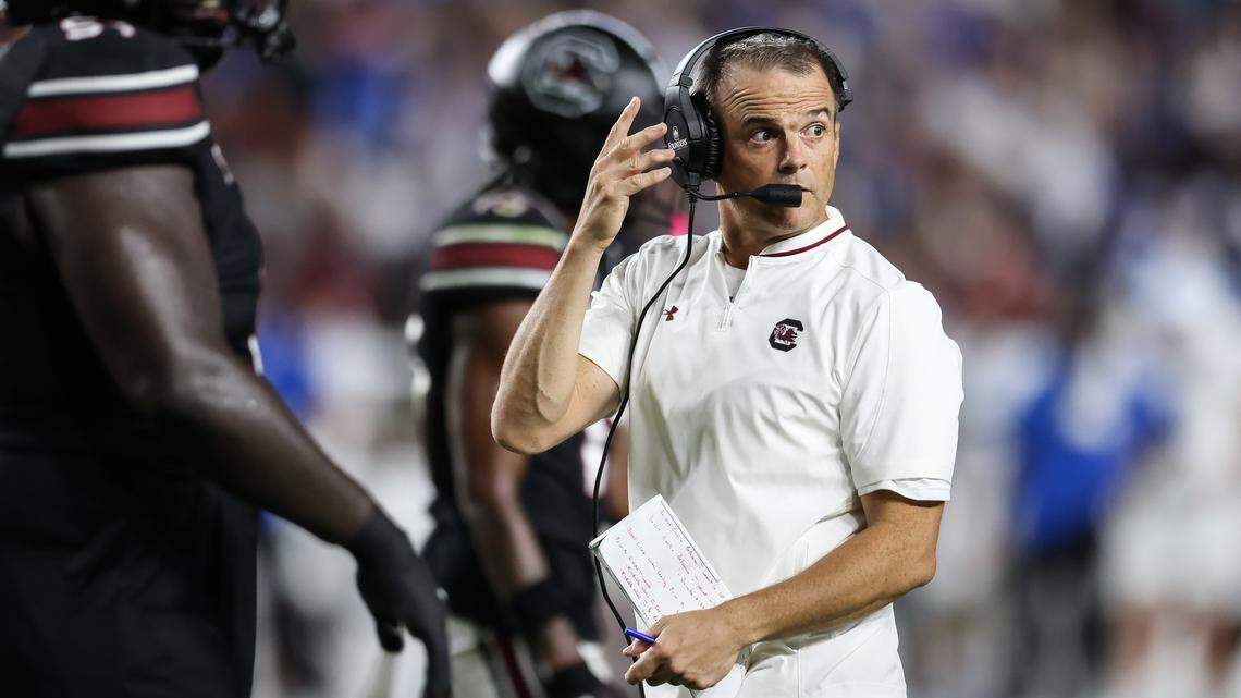 South Carolina head coach Shane Beamer looks on during the Gamecocks’ game against Kentucky at Williams-Brice Stadium in Columbia on Saturday, September 27, 2025.