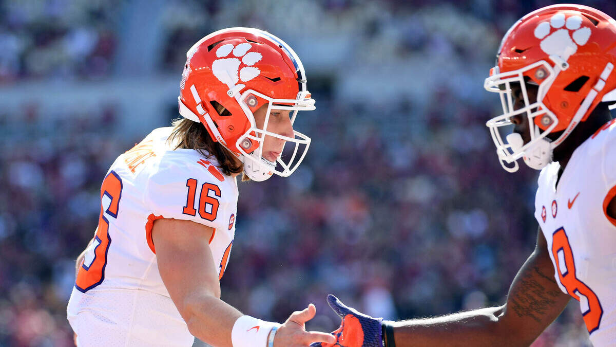 Clemson quarterback Trevor Lawrence threw two touchdowns in the first half Saturday against Florida State.