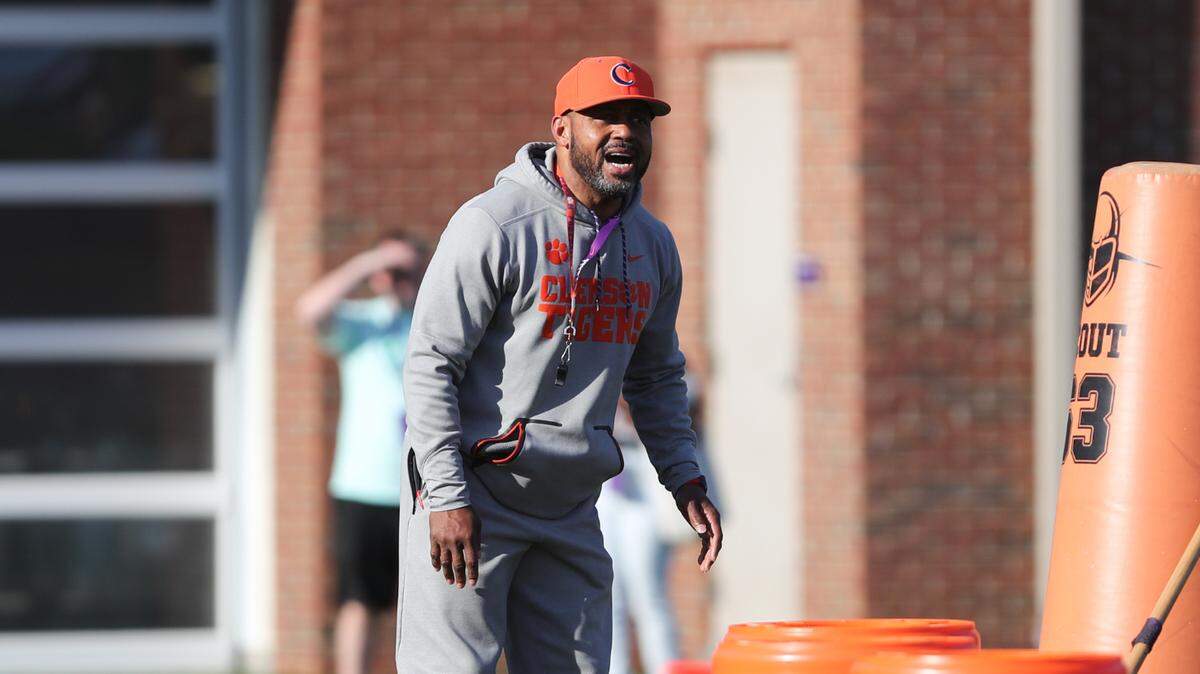 Clemson assistant coach Mike Reed at spring practice Friday, March 4, 2022.