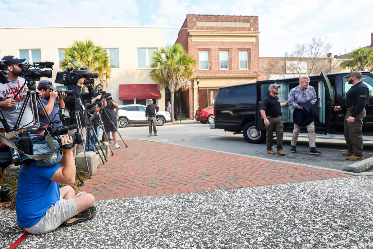 Media video and photograph Alex Murdaugh’s arrival before day 25 of his double murder trial at the Colleton County Courthouse on Monday, Feb. 27, 2023. Jeff Blake/The State/Pool