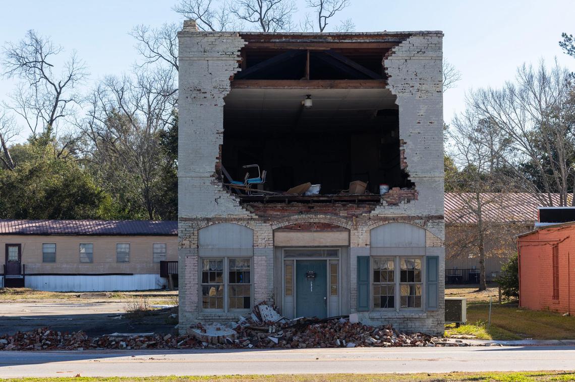 Bamberg, South Carolina is damaged from an apparent tornado on Wednesday, January 10, 2024. The Tuesday storm damaged businesses and houses around the area.