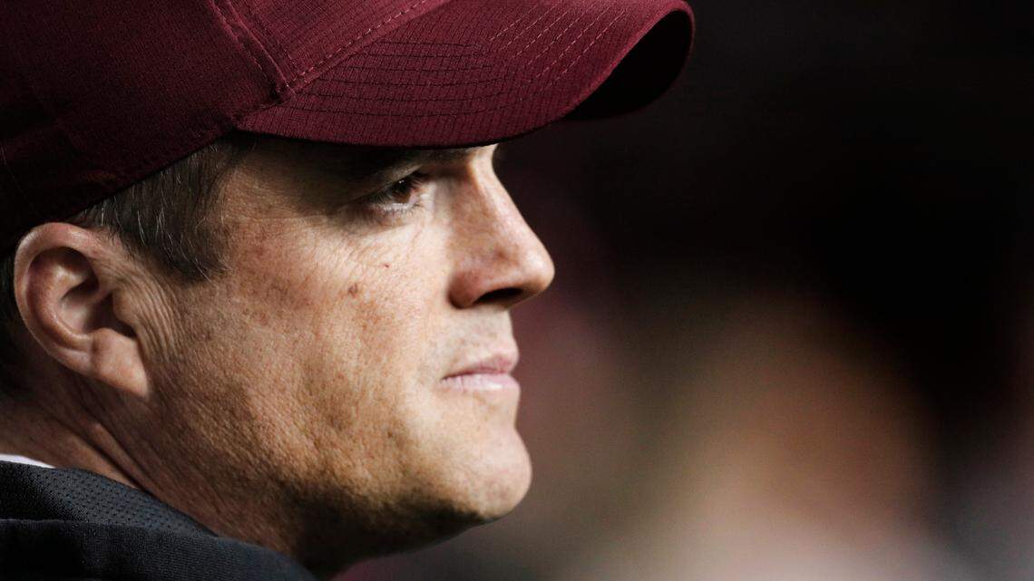 South Carolina Gamecocks head coach Shane Beamer looks at his team during Senior Night festivities before the team plays Clemson at Williams-Brice Stadium on Saturday, November 27, 2021.