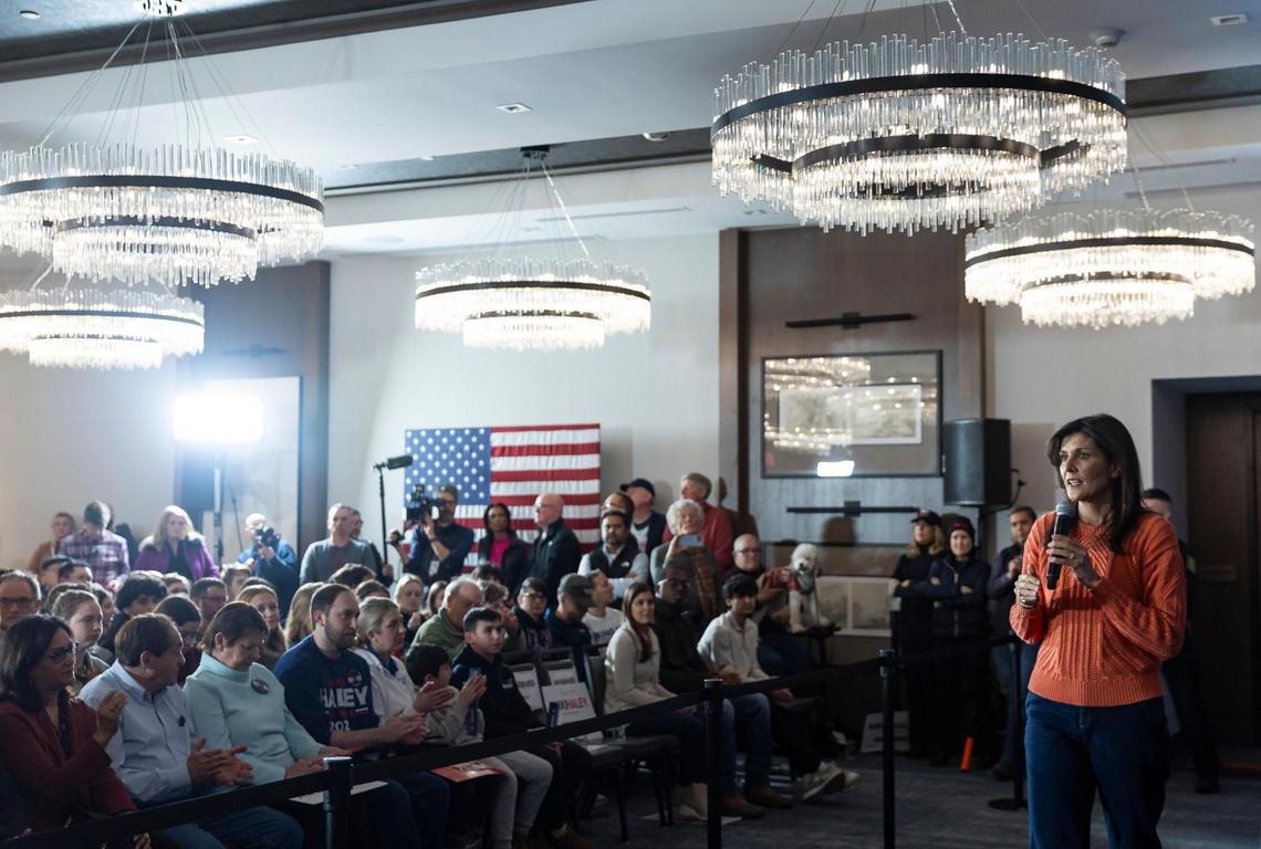 Former United Nations Ambassador Nikki Haley speaks during her rally at The Artisan hotel on Monday, Jan. 22, 2024, in Salem, New Hampshire.