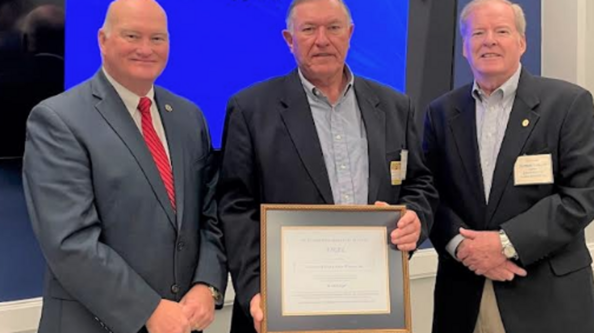 SC Secretary of State Mark Hammond; left, honors Norman Fawcett, Chairman, Greenwood Soup Kitchen Ministry, Inc.; and George Coleman, Treasurer, Greenwood Soup Kitchen Ministry, Inc.