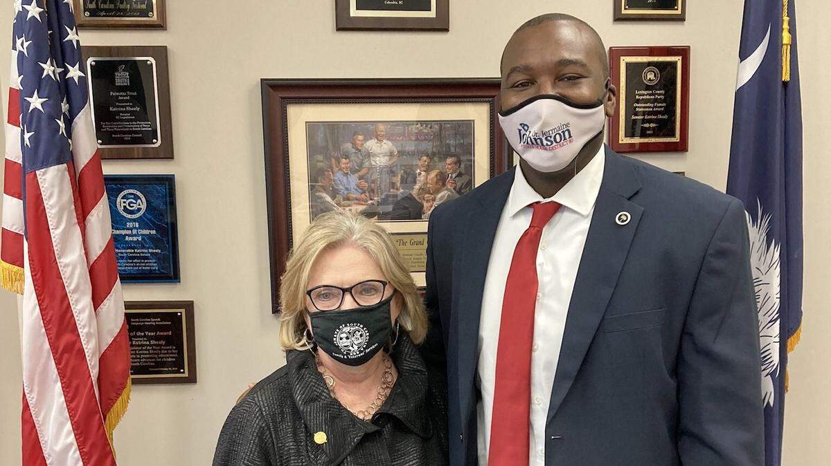 State Rep. Jermaine Johnson, right, and State Sen. Katrina Shealy