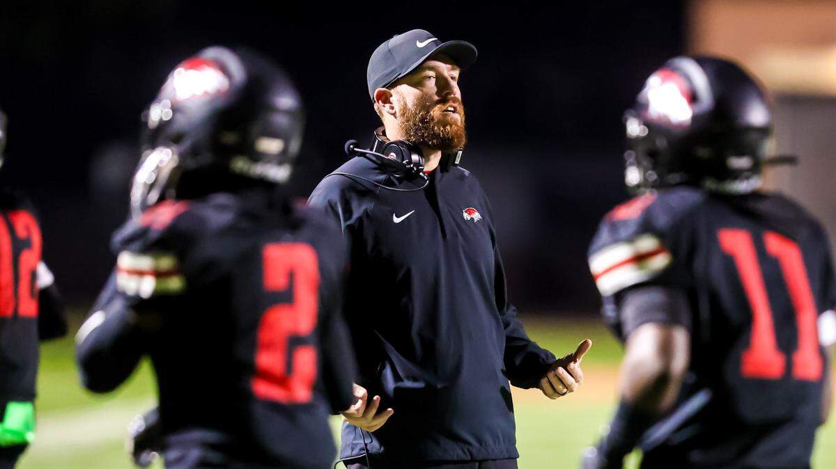Westwood Redhawks head coach Robert O’Connell directs his team against the Irmo Yellowjackets in their game at Westwood High School Friday, October 20, 2023.
