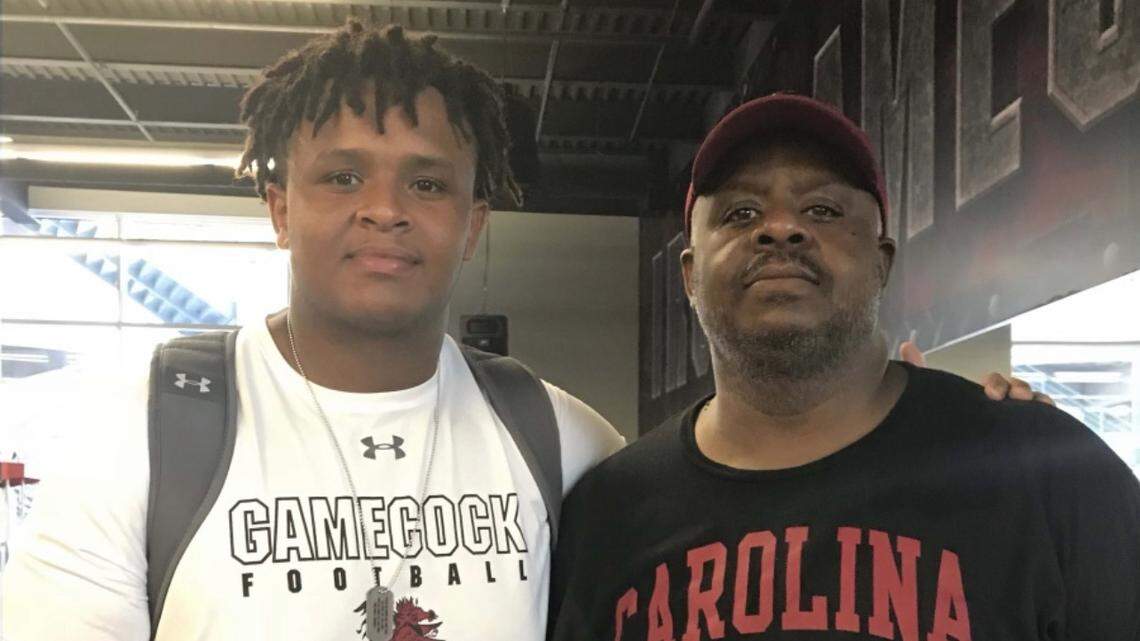 South Carolina center Eric Douglas poses for a photo with his father, Eric Sr. Eric Sr. was an all-conference football player at South Carolina State.