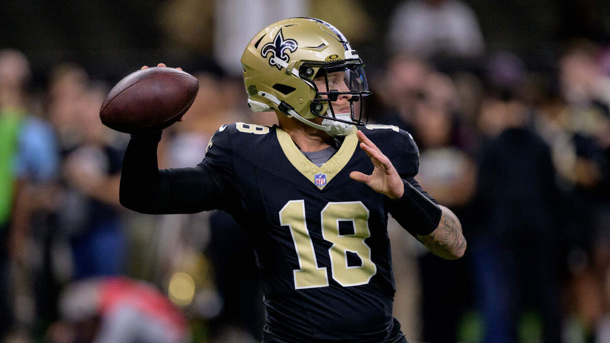 New Orleans Saints quarterback Spencer Rattler (18) started his first NFL game Sunday against the Tampa Bay Buccaneers at Caesars Superdome.